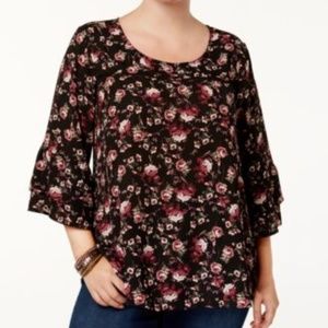 Eyeshadow Trendy Plus Size Floral-Print Black Top